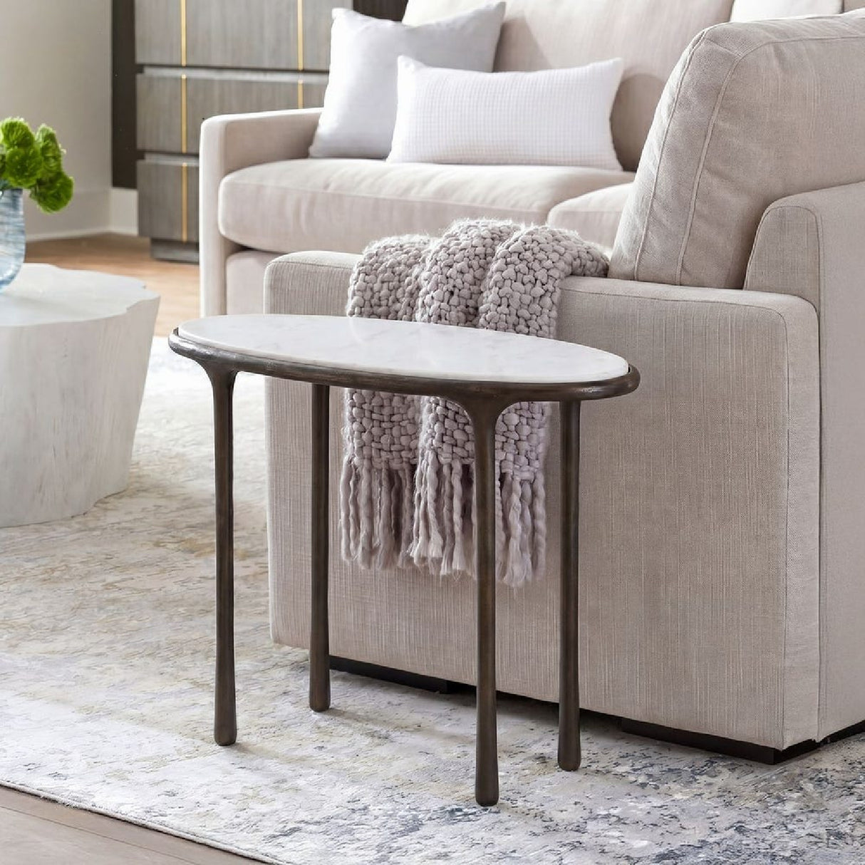   Modern European furniture - White Marble Oval Accent Table - www.oroa.com | Oroa.com