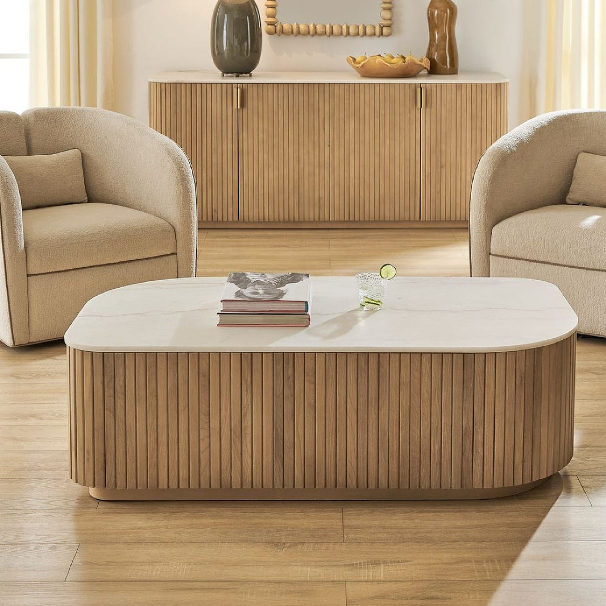   Modern European furniture - Reeded Base Marble Coffee Table - www.oroa.com | Oroa.com