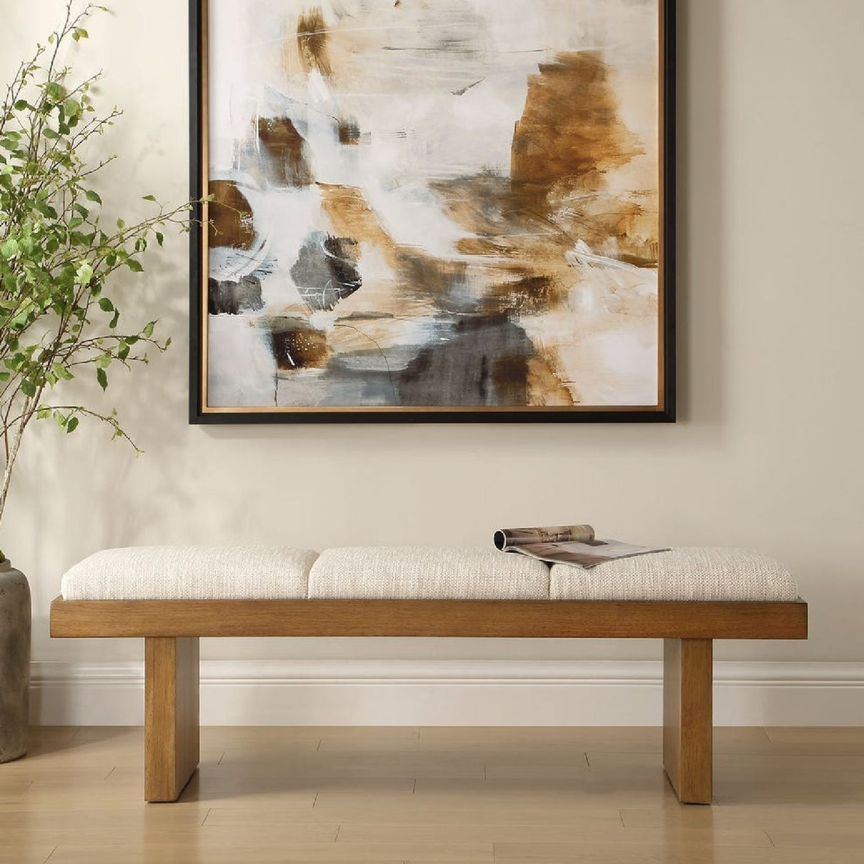   Modern European furniture - Wood Framed White Boucle Bench - www.oroa.com | Oroa.com