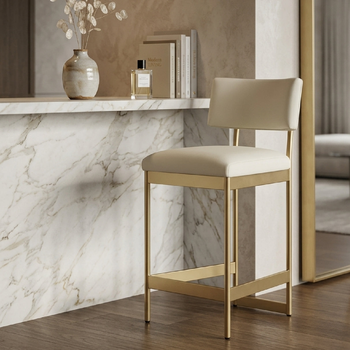   White Leather Counter Stool | Oroa.com