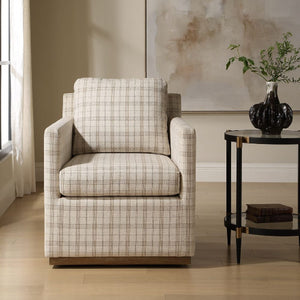   Modern European furniture - Beige Plaid Linen Swivel Chair - www.oroa.com | Oroa.com