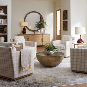   Modern European furniture - Beige Plaid Linen Swivel Chair - www.oroa.com | Oroa.com
