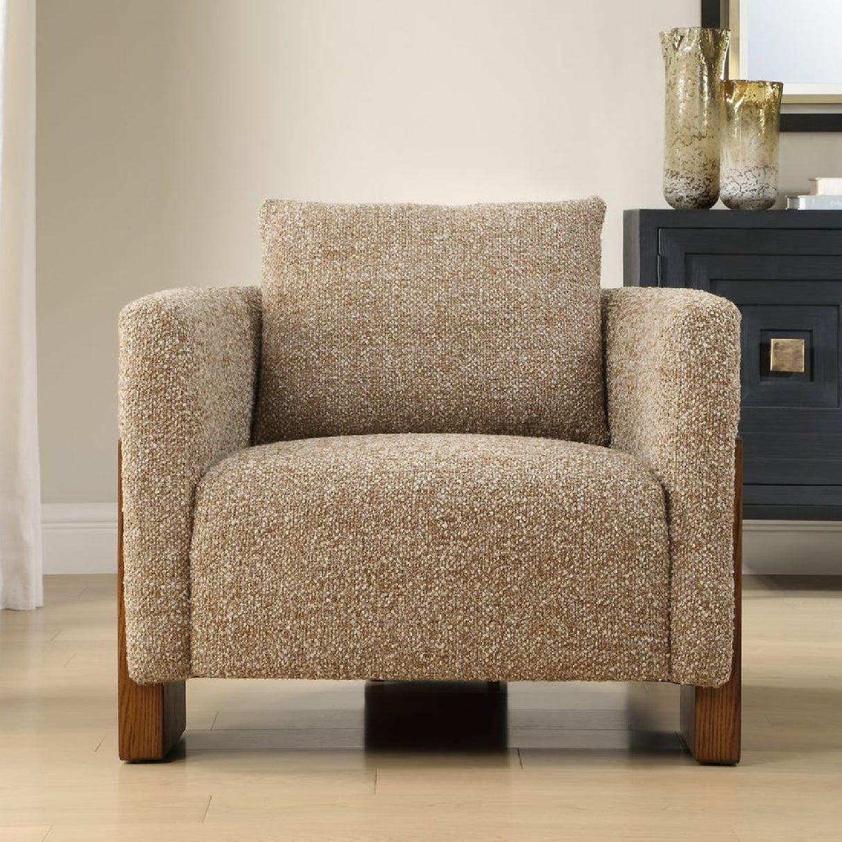   Modern European furniture - Cream Boucle 3-Legged Accent Chair - www.oroa.com | Oroa.com