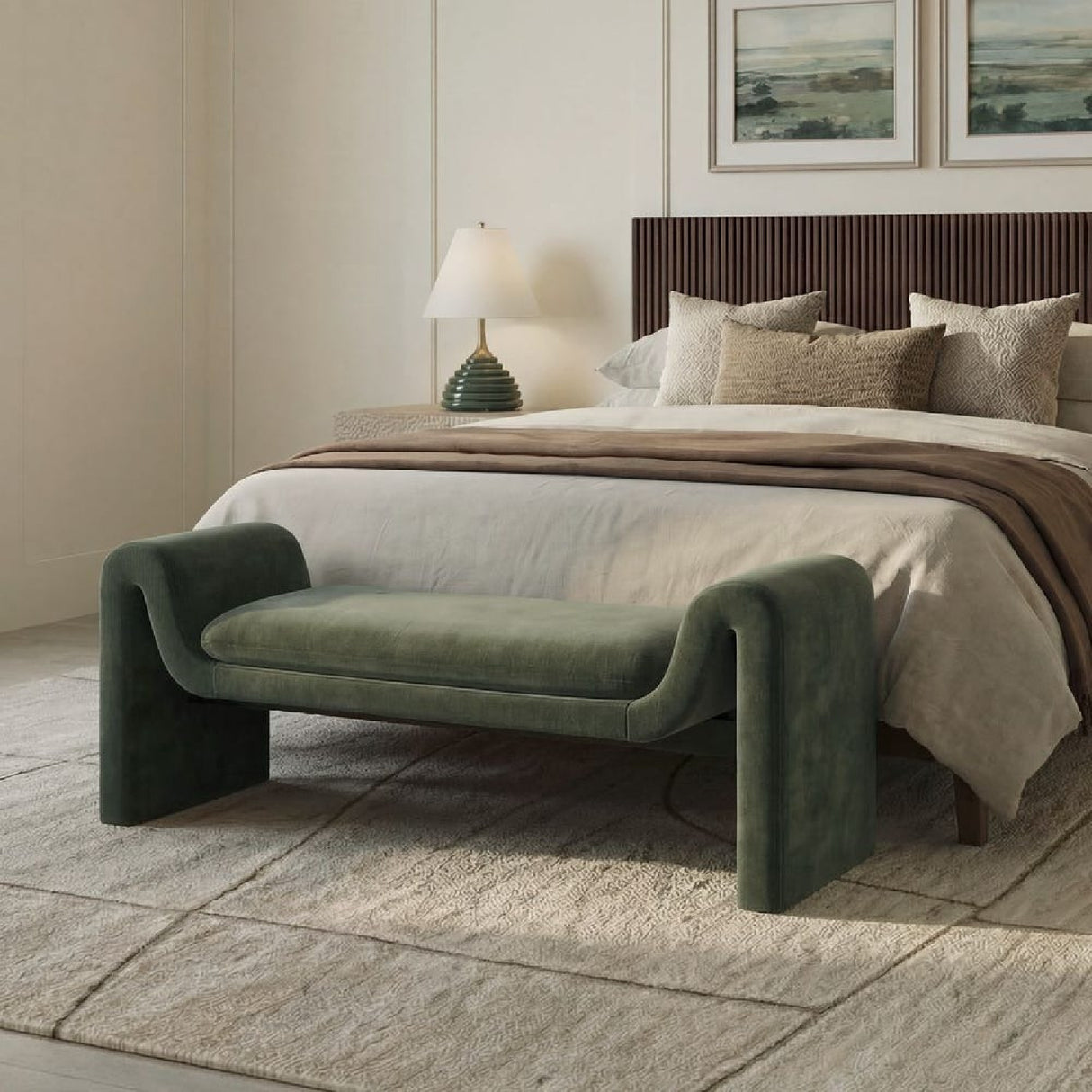   Modern European furniture - Green Velvet Curved Bench - www.oroa.com | Oroa.com
