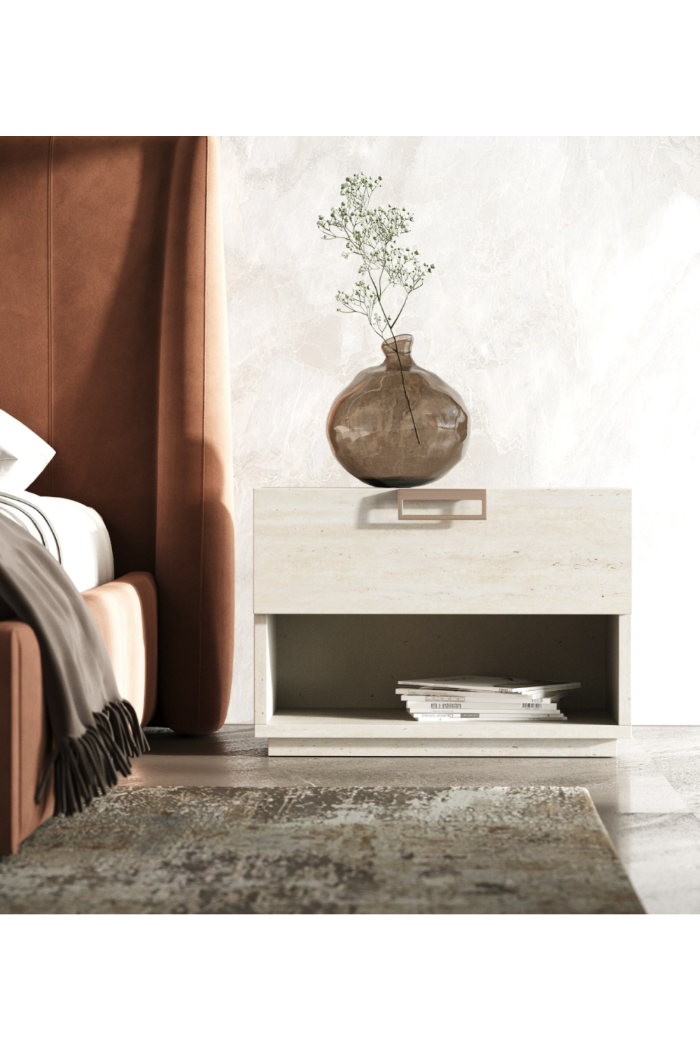   Travertine Finish 1-Drawer Nightstand | Oroa.com
