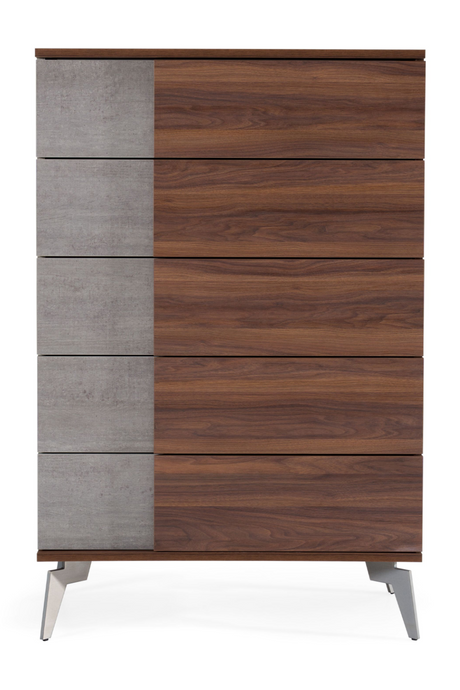   Concrete and Walnut 5-Drawer Chest | Oroa.com