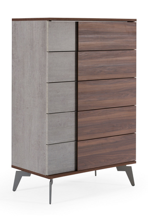   Concrete and Walnut 5-Drawer Chest | Oroa.com