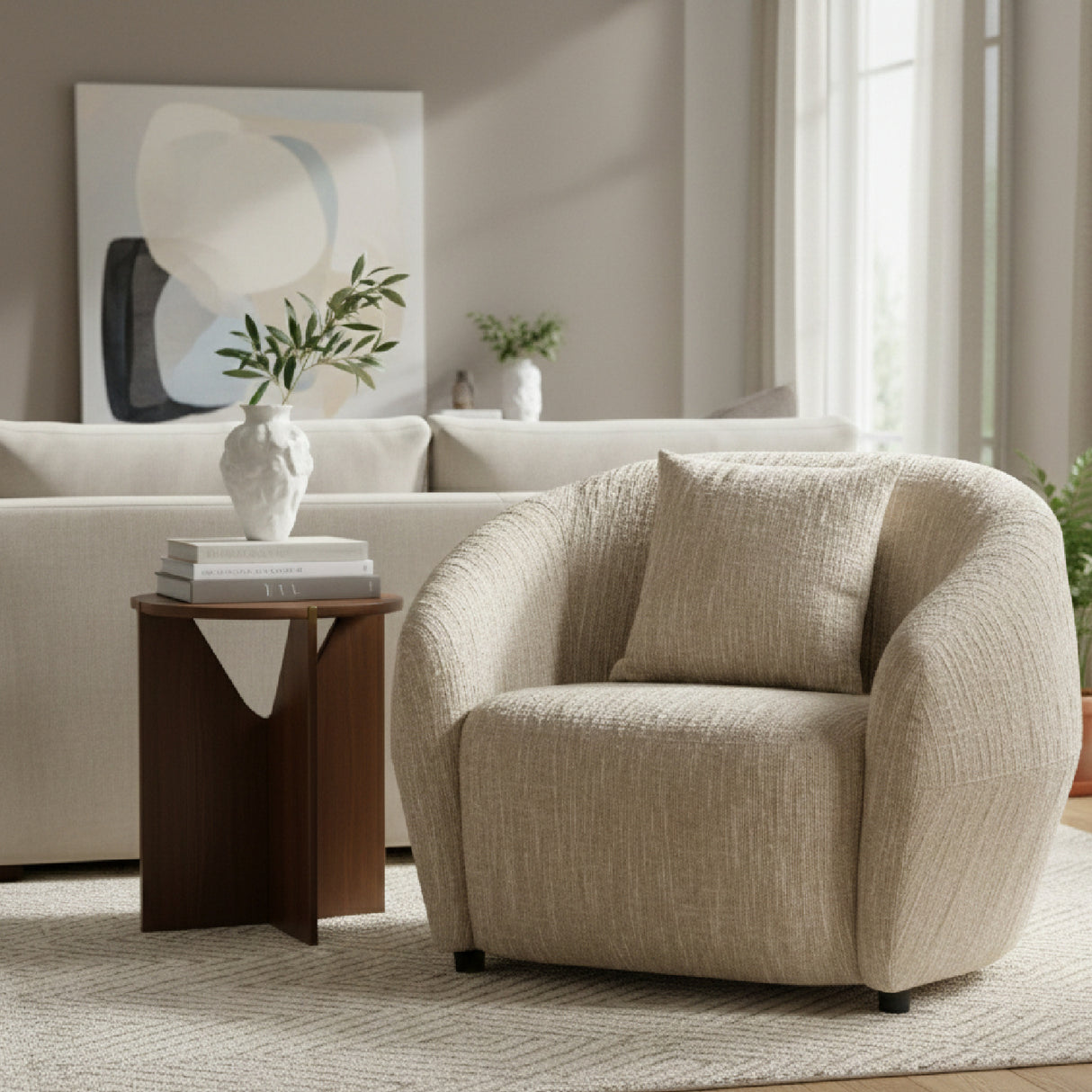   Modern Beige Fabric Accent Chair | Oroa.com