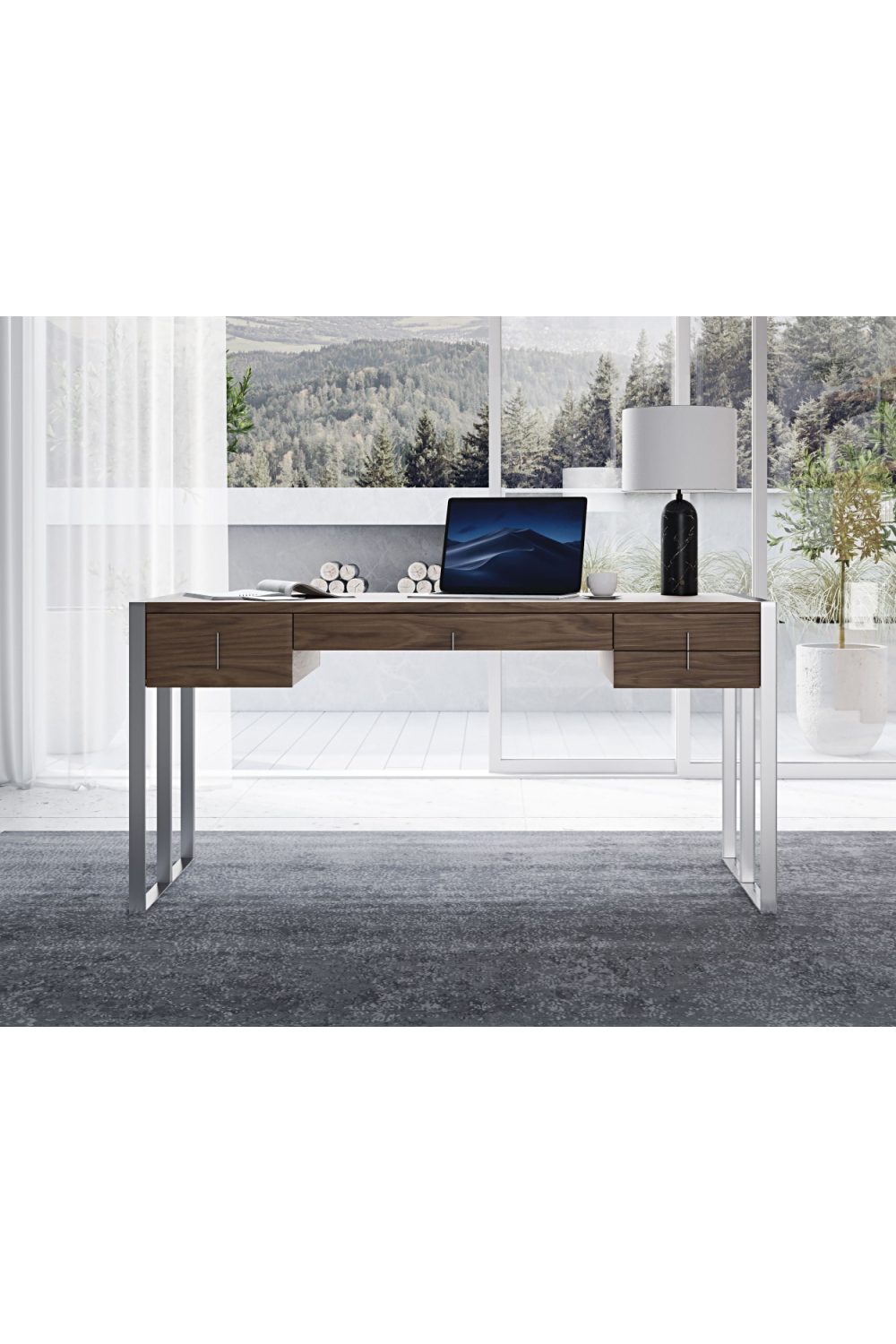  Walnut Veneer 4-Drawer Desk | Oroa.com