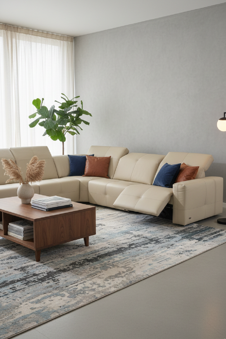   Cream Leather Recliner Sectional Sofa | Oroa.com
