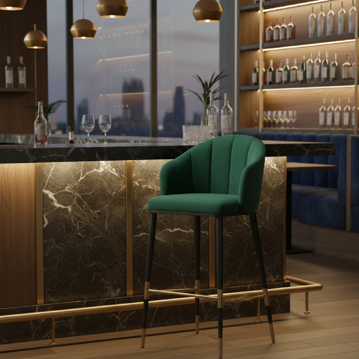   Green Velvet Curved Bar Stool | Oroa.com