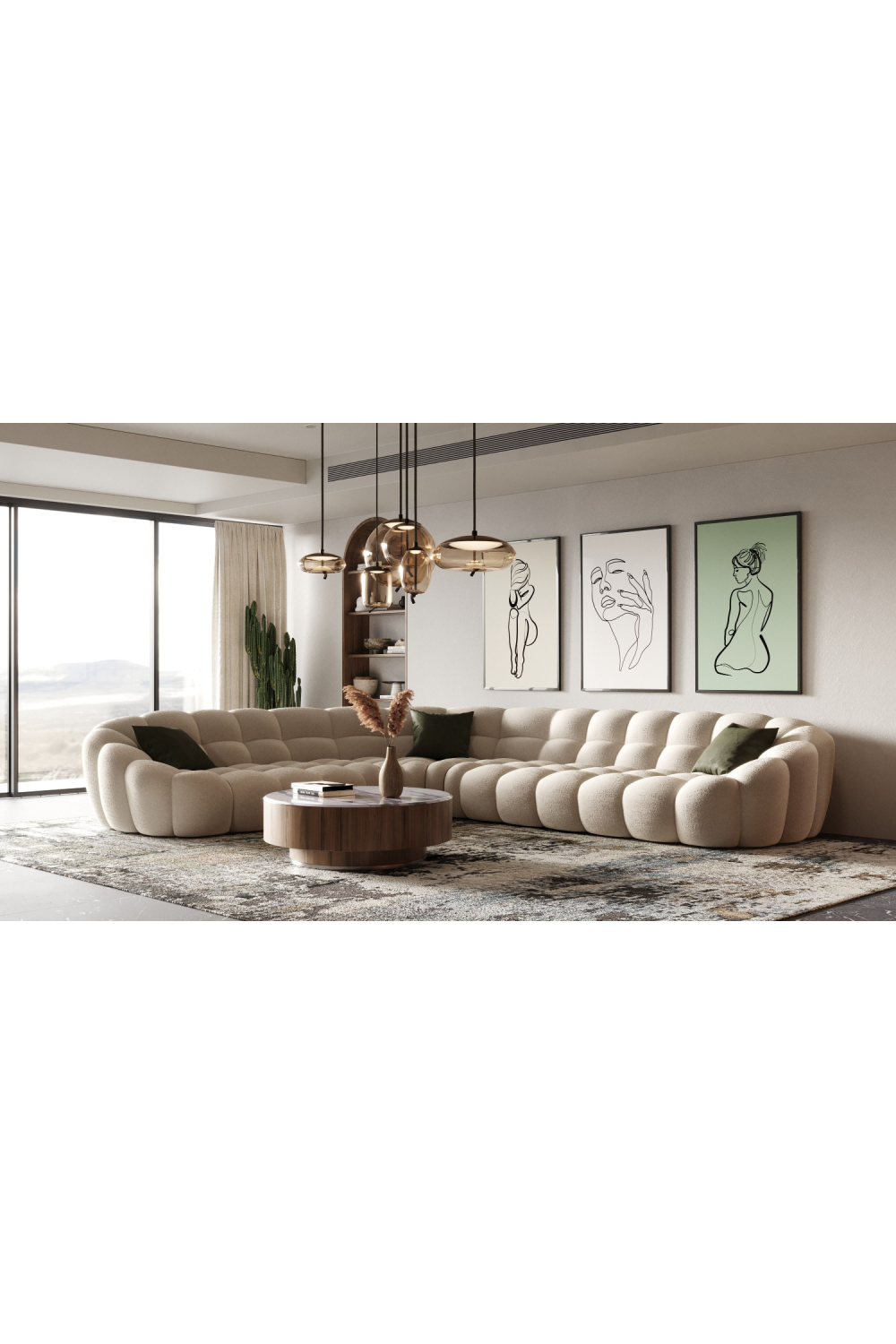   Beige Tufted Curved Sectional Sofa | Oroa.com