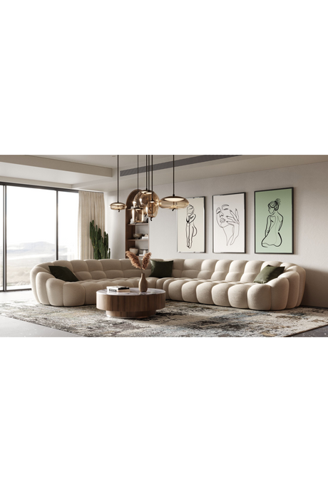   Beige Tufted Curved Sectional Sofa | Oroa.com