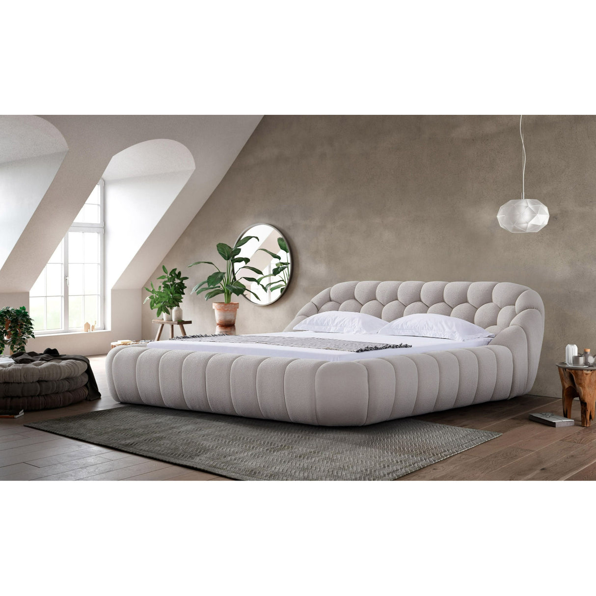   Beige Hexagonal Tufted Bed | Oroa.com