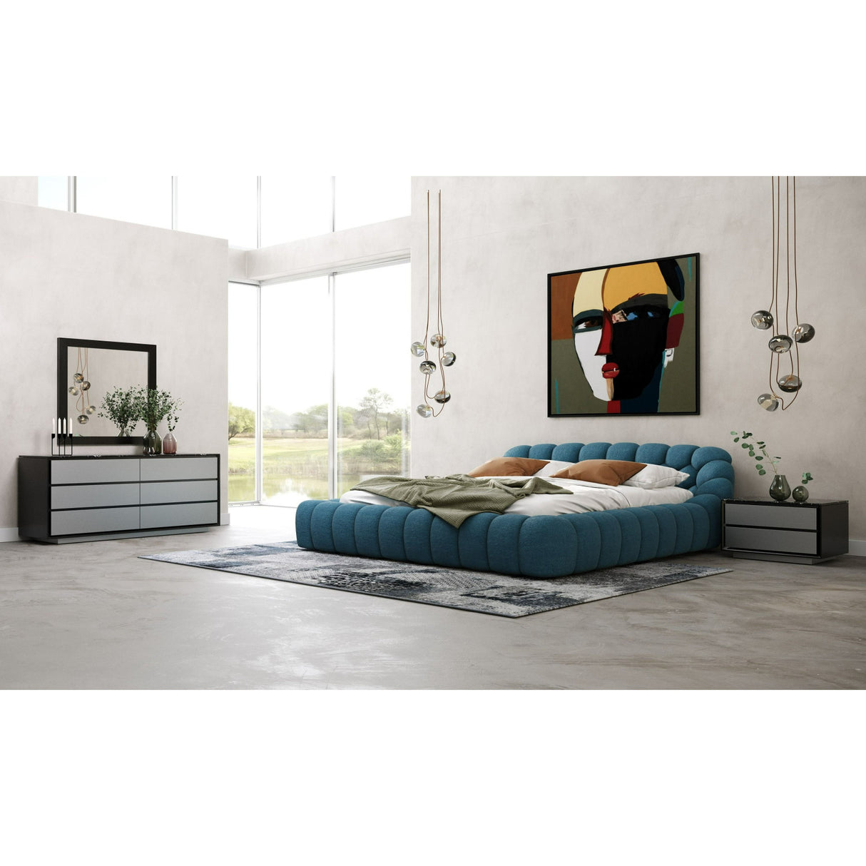   Blue Hexagonal Tufted Bed | Oroa.com