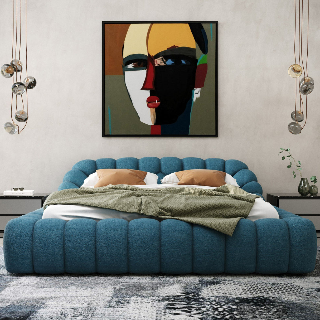   Blue Hexagonal Tufted Bed | Oroa.com