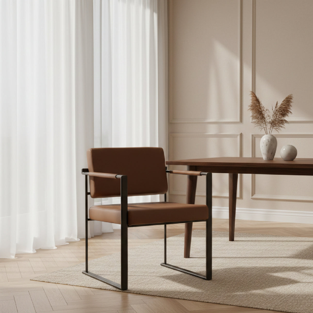   Brown Vegan Leather Dining Chair | Oroa.com