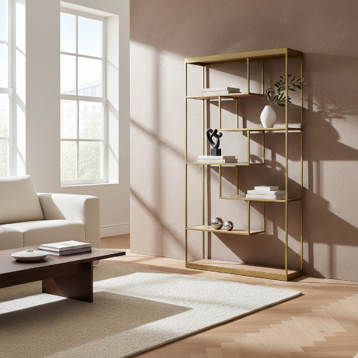   Brass-Framed Oak Bookshelf | Oroa.com