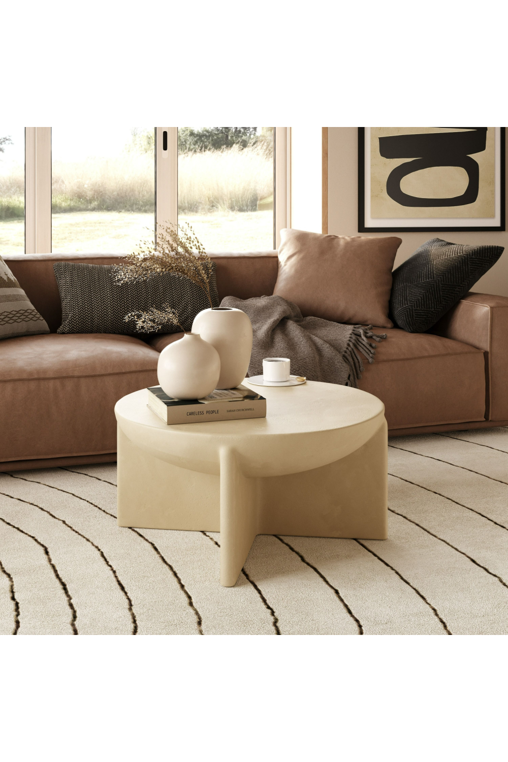   Beige Concrete Round Coffee Table | Oroa.com