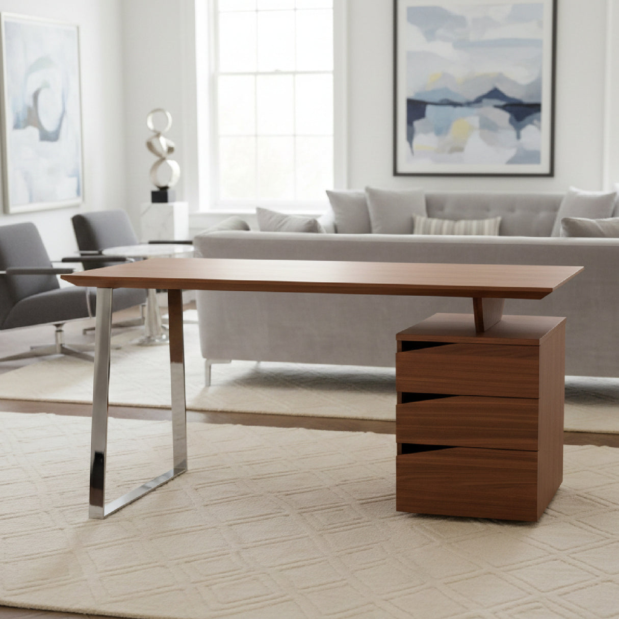   3-Drawer Walnut Desk | Oroa.com