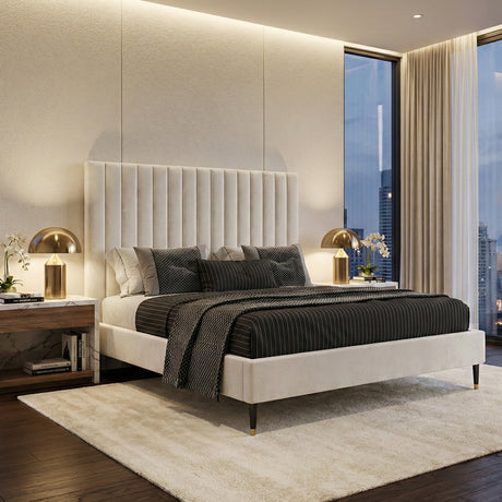   White Velvet Pleated Bed | Oroa.com