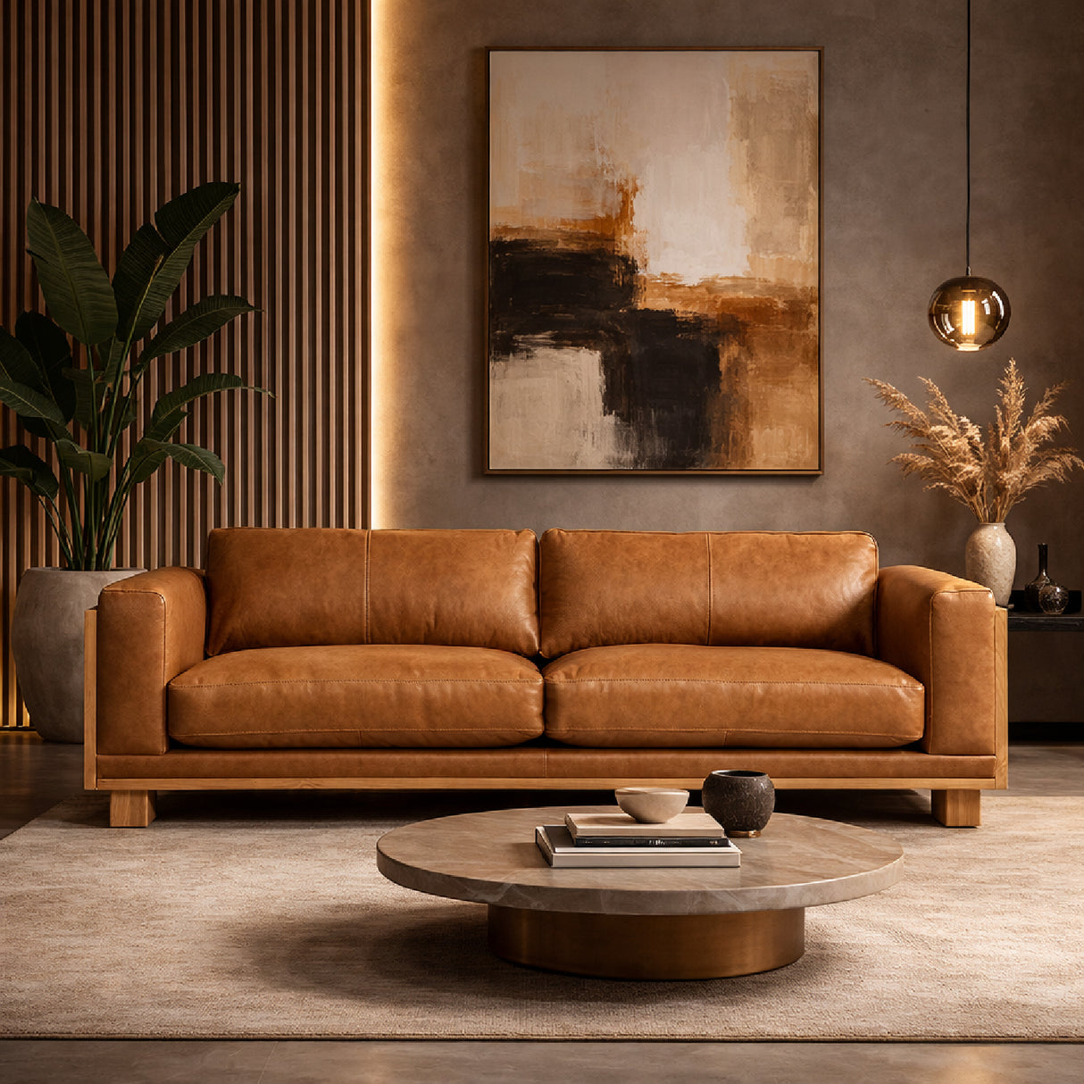   Tan Leather Wicker Sofa | Oroa.com