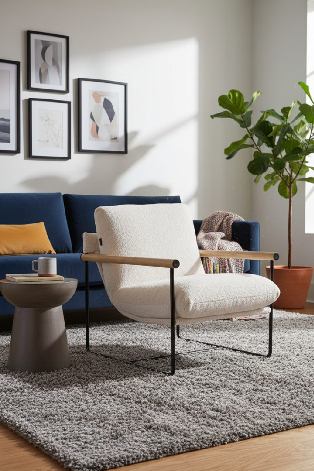   Wood-Armed Beige Accent Chair | Oroa.com