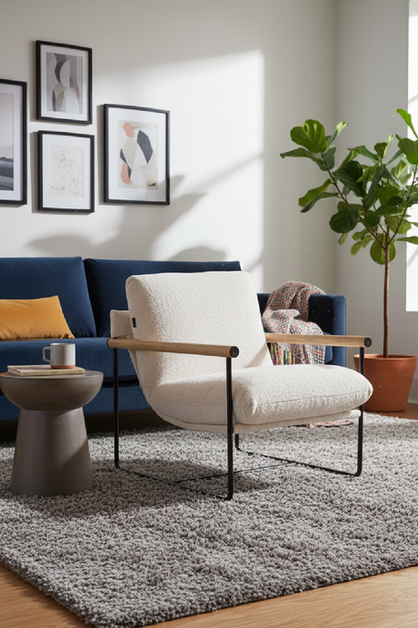   Wood-Armed Beige Accent Chair | Oroa.com
