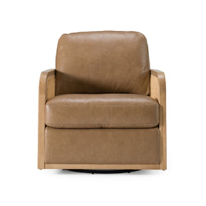   Tan Leather Wicker Swivel Chair | Oroa.com