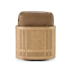  Tan Leather Wicker Swivel Chair | Oroa.com
