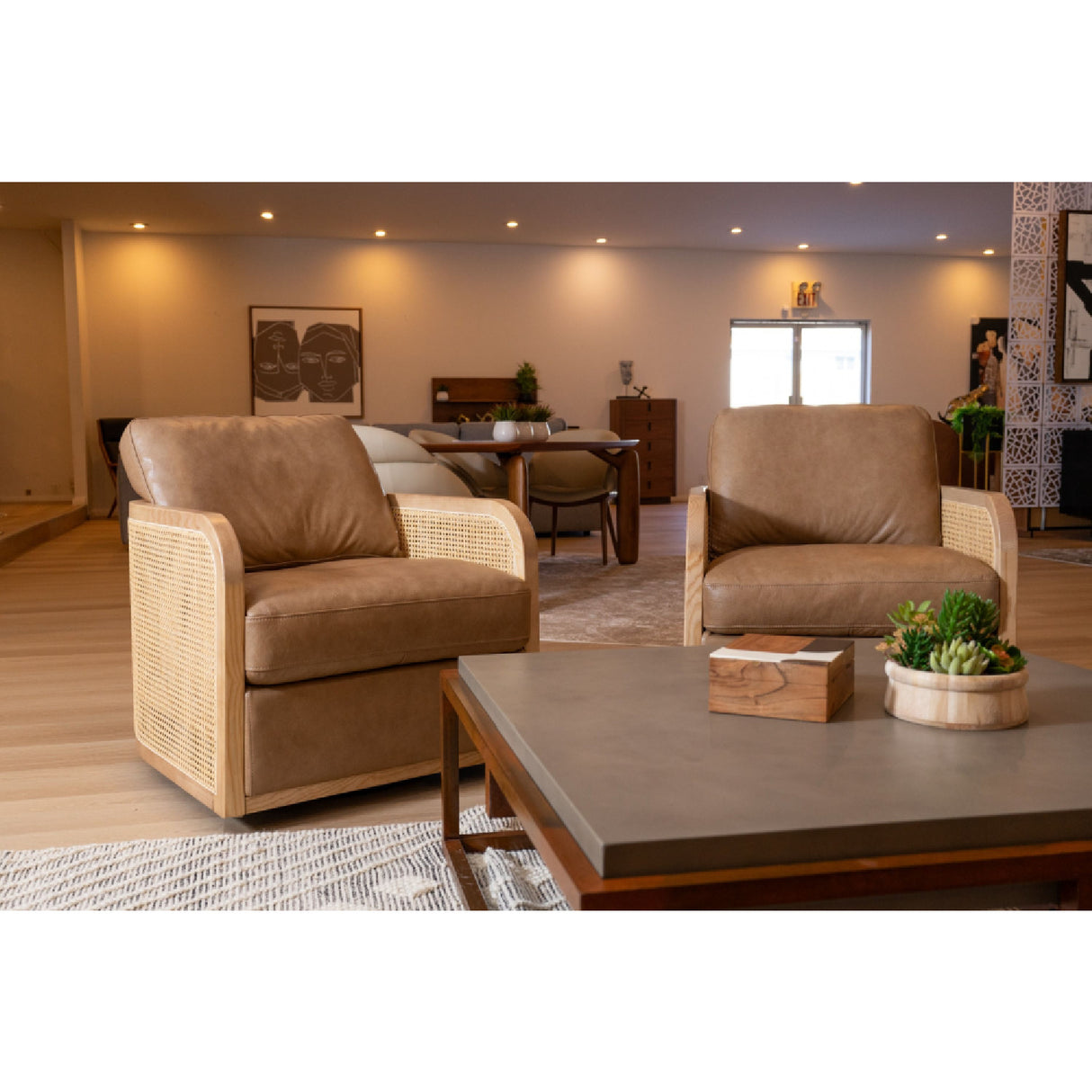   Tan Leather Wicker Swivel Chair | Oroa.com