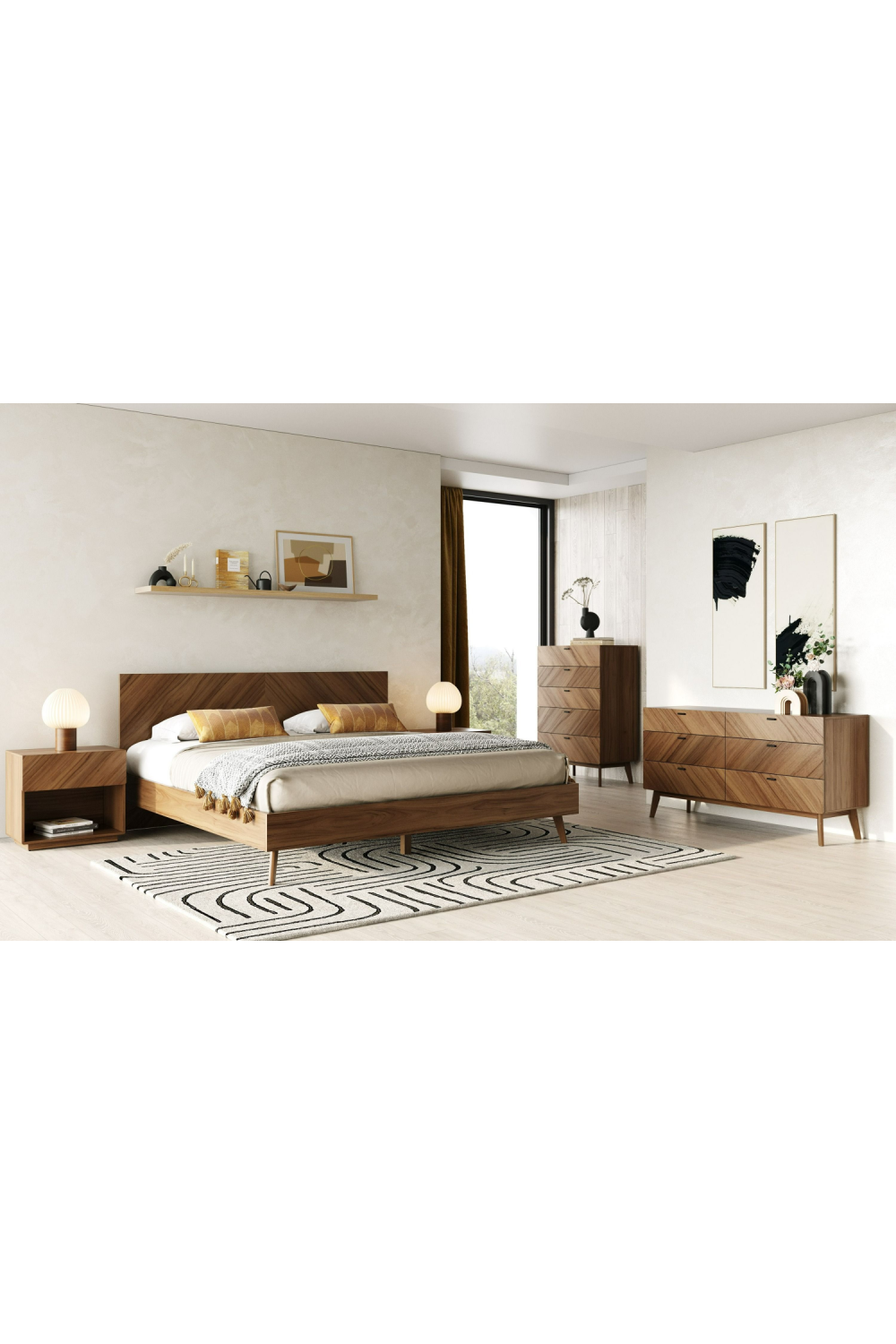   Walnut Veneer 1-Drawer Nightstand | Oroa.com