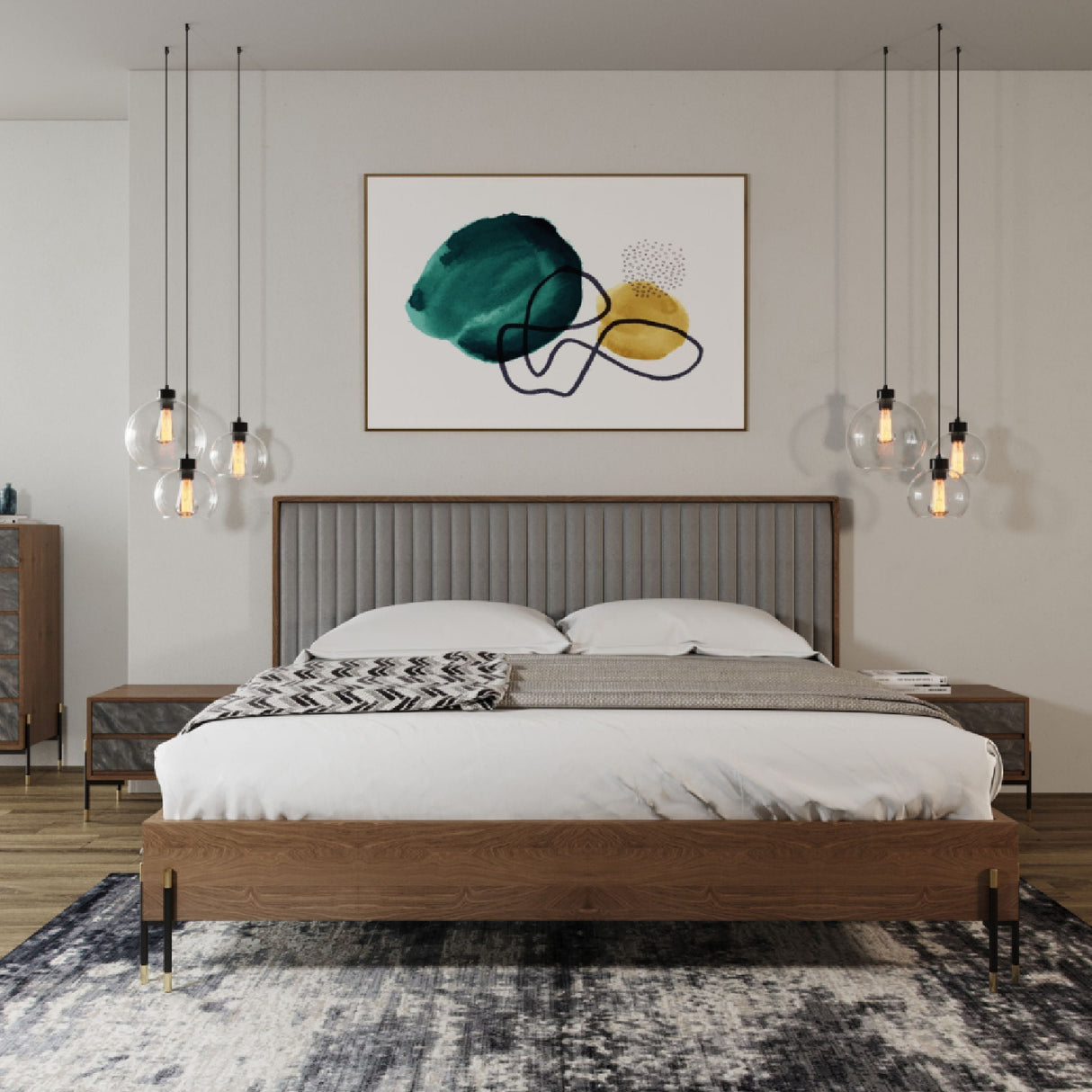   Gray Channeled Headboard Bed | Oroa.com