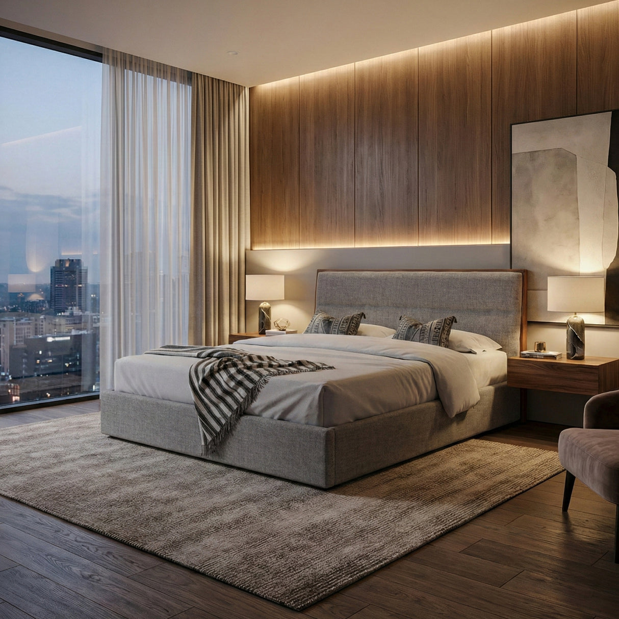   Gray Walnut-Trimmed Bed | Oroa.com