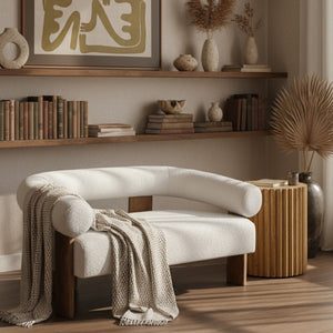   Oak-Framed White Loveseat | Oroa.com