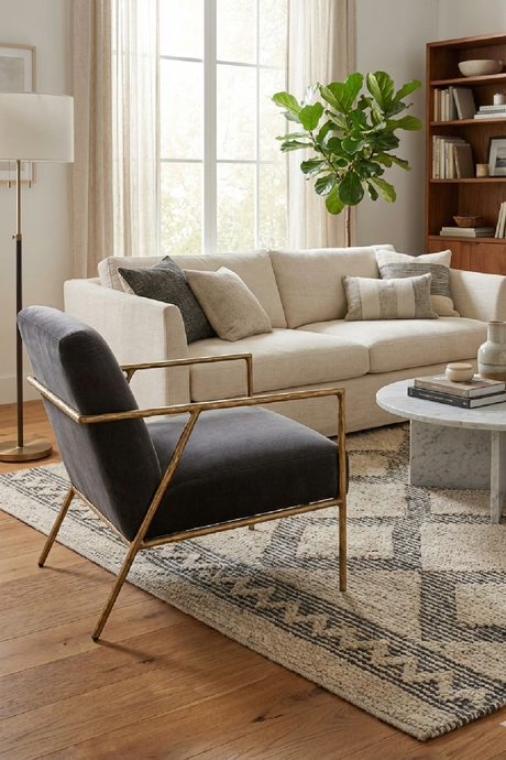   Gold-Framed Gray Velvet Accent Chair | Oroa.com