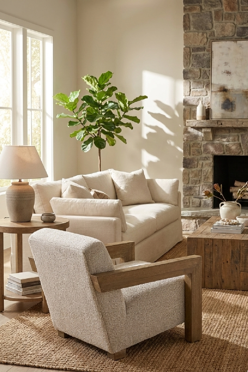   Wood-Framed Beige Accent Chair | Oroa.com