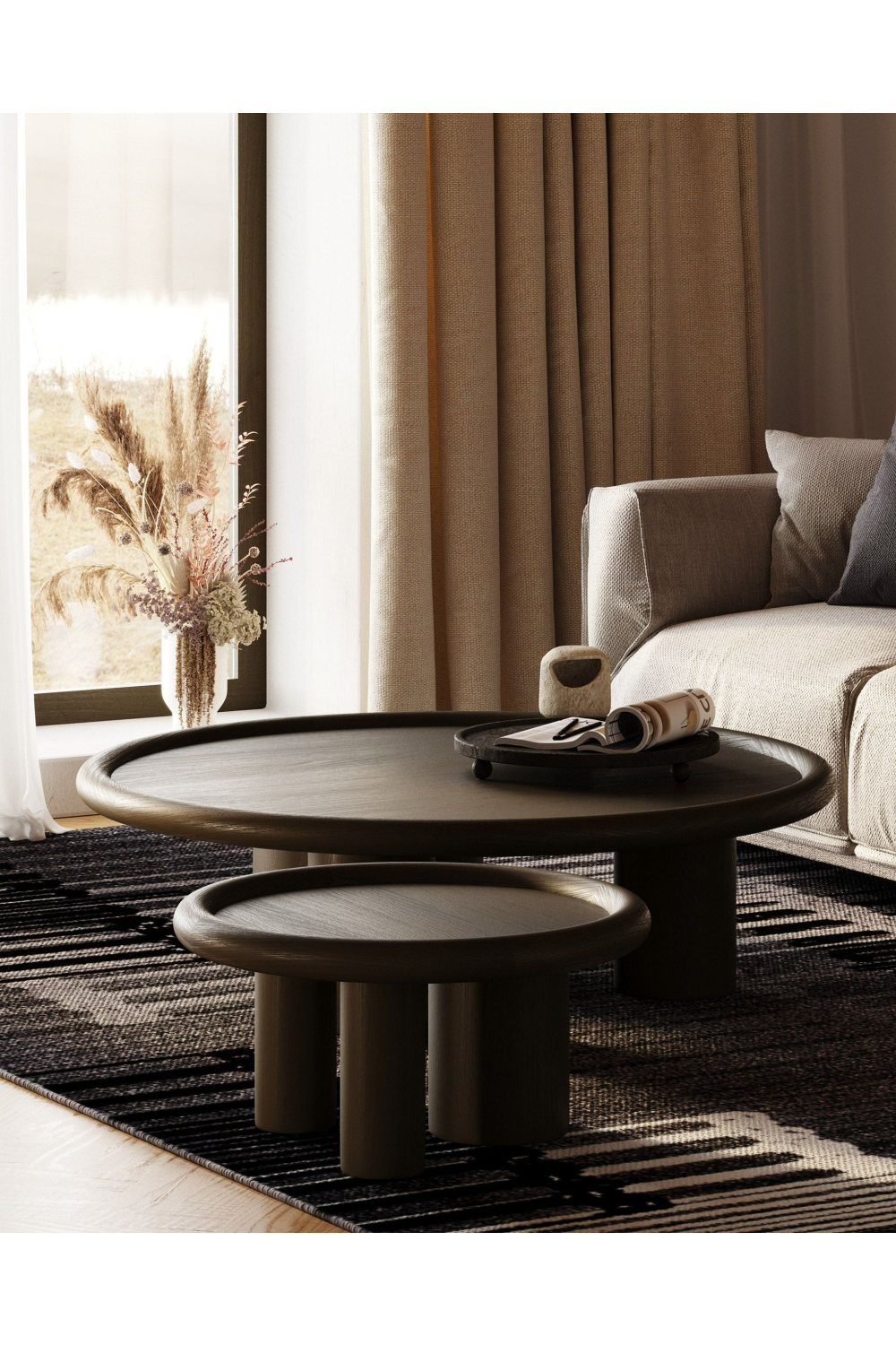   Brown Ash Round Nesting Tables (2) | Oroa.com