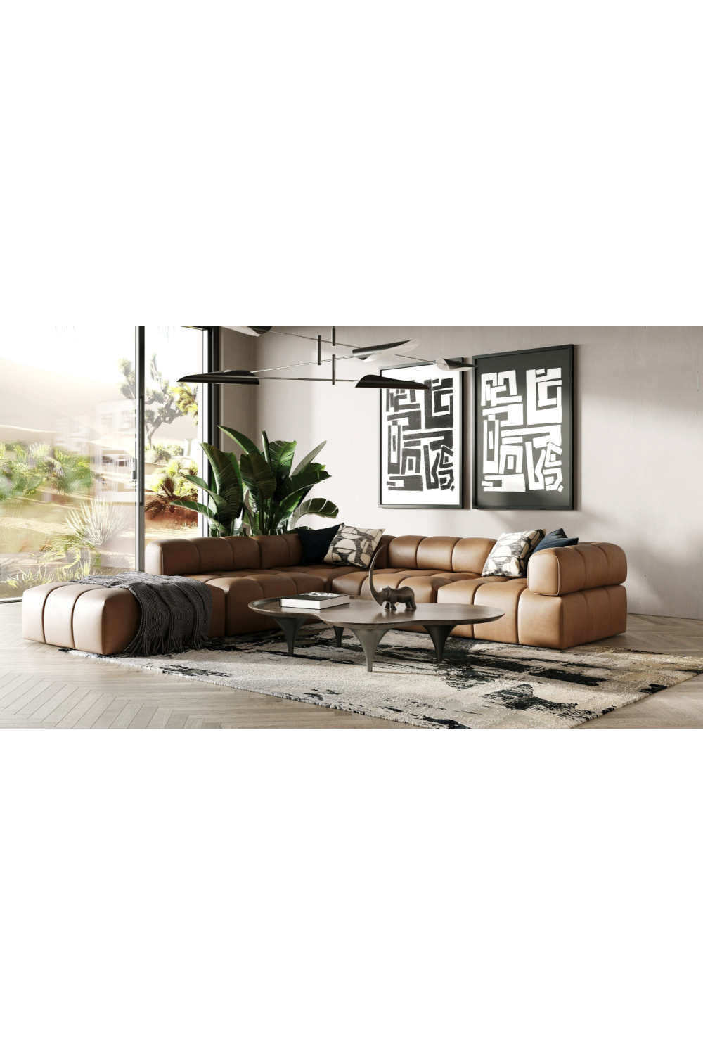   Brown Leather Square Ottoman | Oroa.com