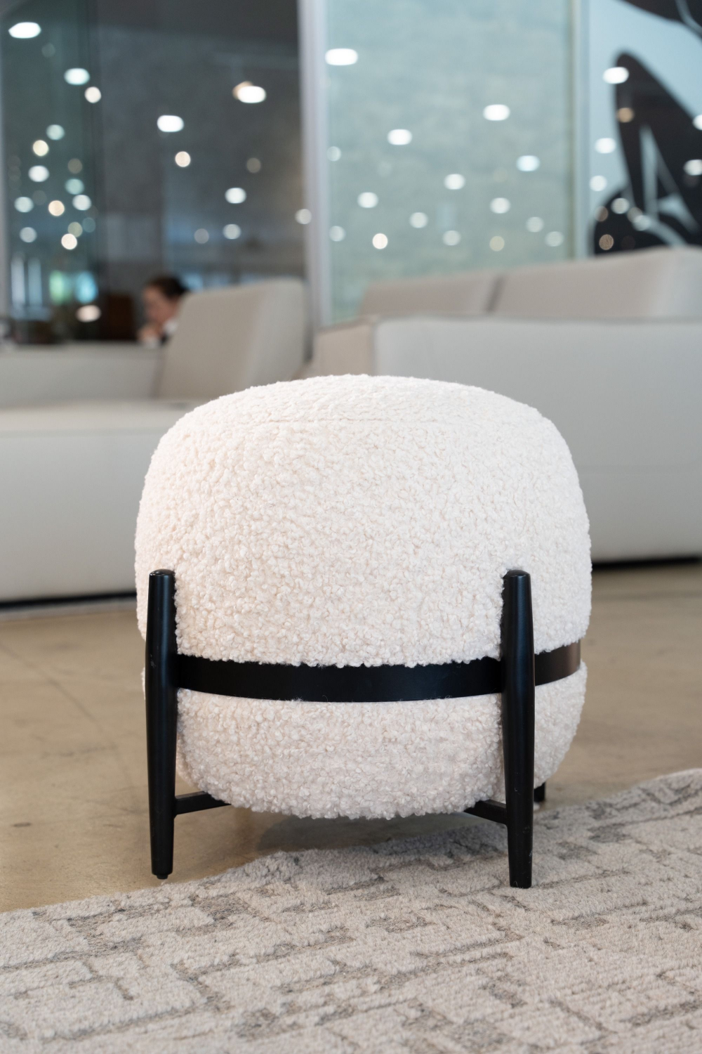   White Sherpa Round Ottoman | Oroa.com
