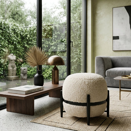   White Sherpa Round Ottoman | Oroa.com