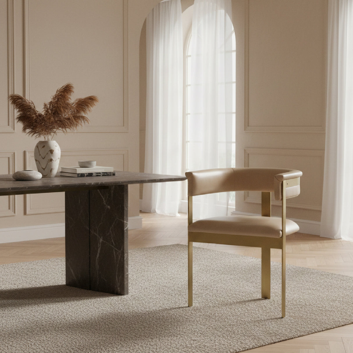   Brown Leather Curved Dining Chair | Oroa.com