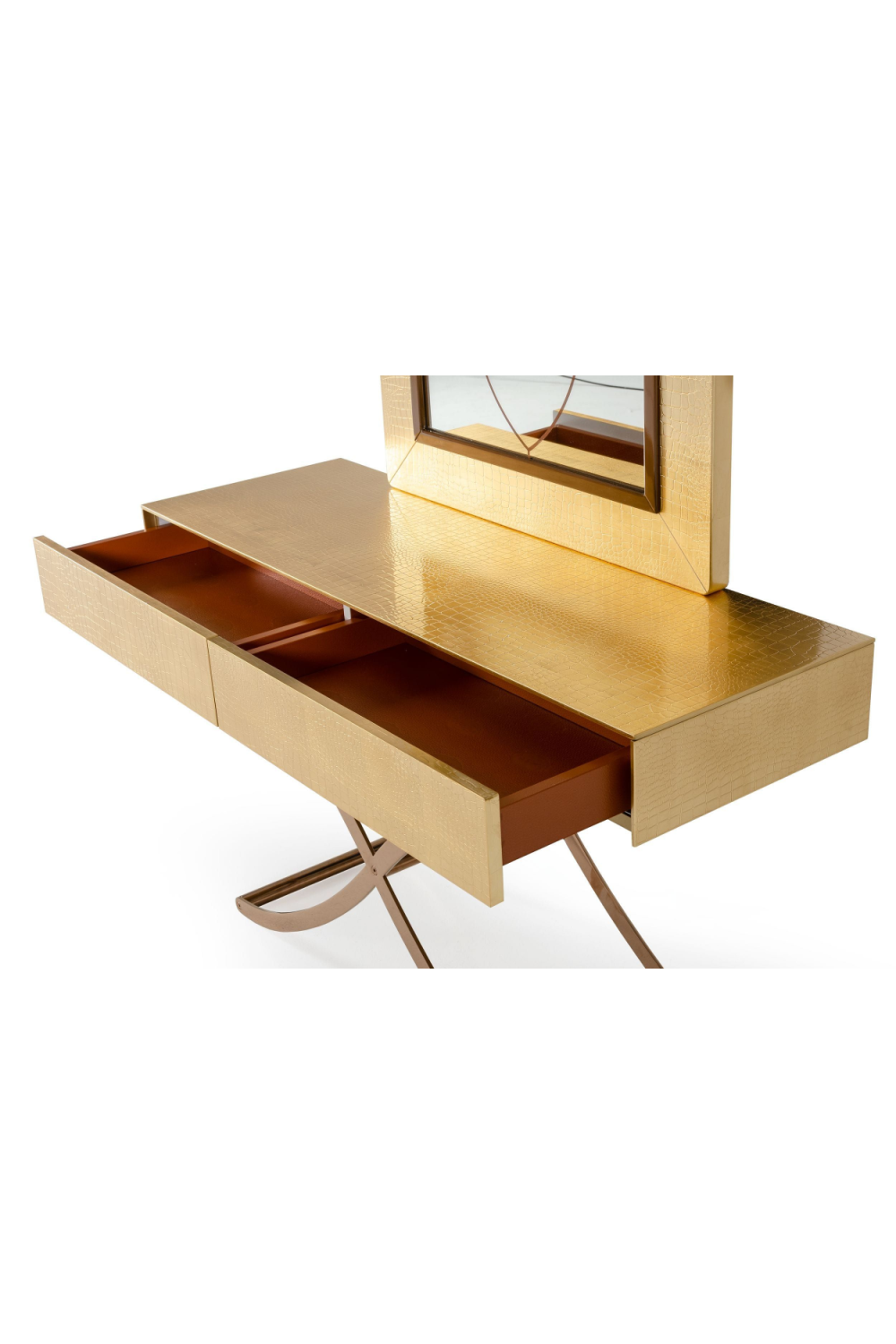   Gold Crocodile Mirror Console Table | Oroa.com