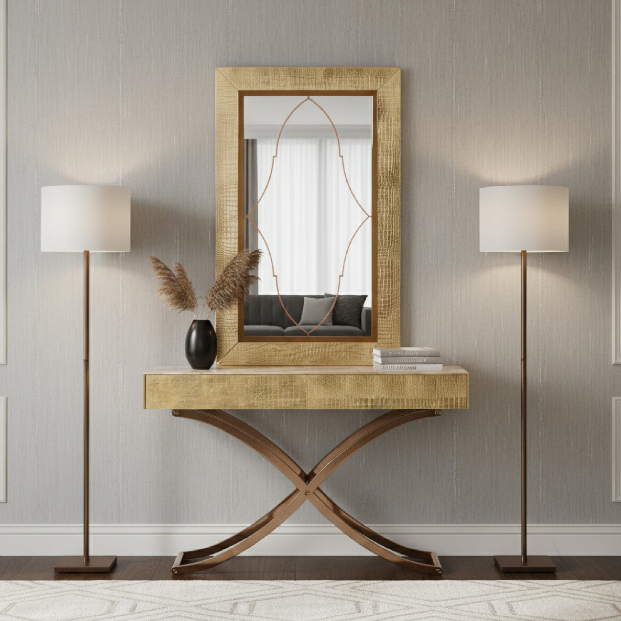   Gold Crocodile Mirror Console Table | Oroa.com