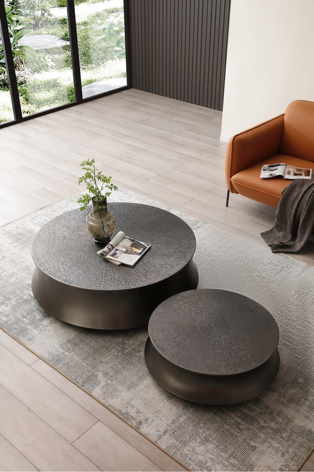   Antique Gray Round Coffee Tables (2) | Oroa.com