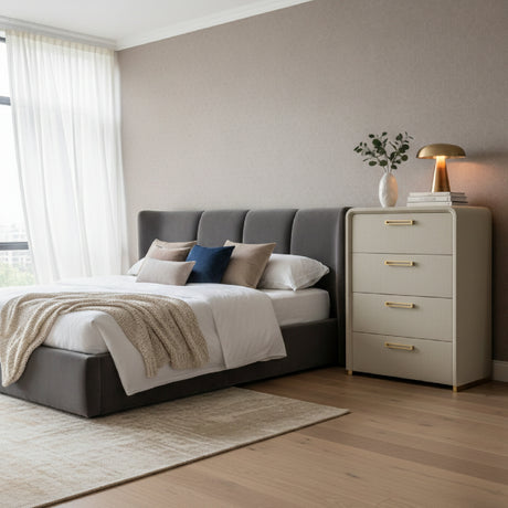   Beige Vegan Leather 4-Drawer Chest | Oroa.com