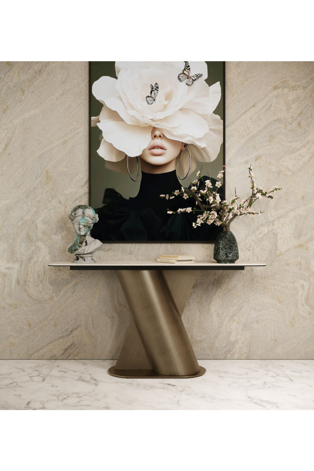  Travertine Bronze Console Table | Oroa.com