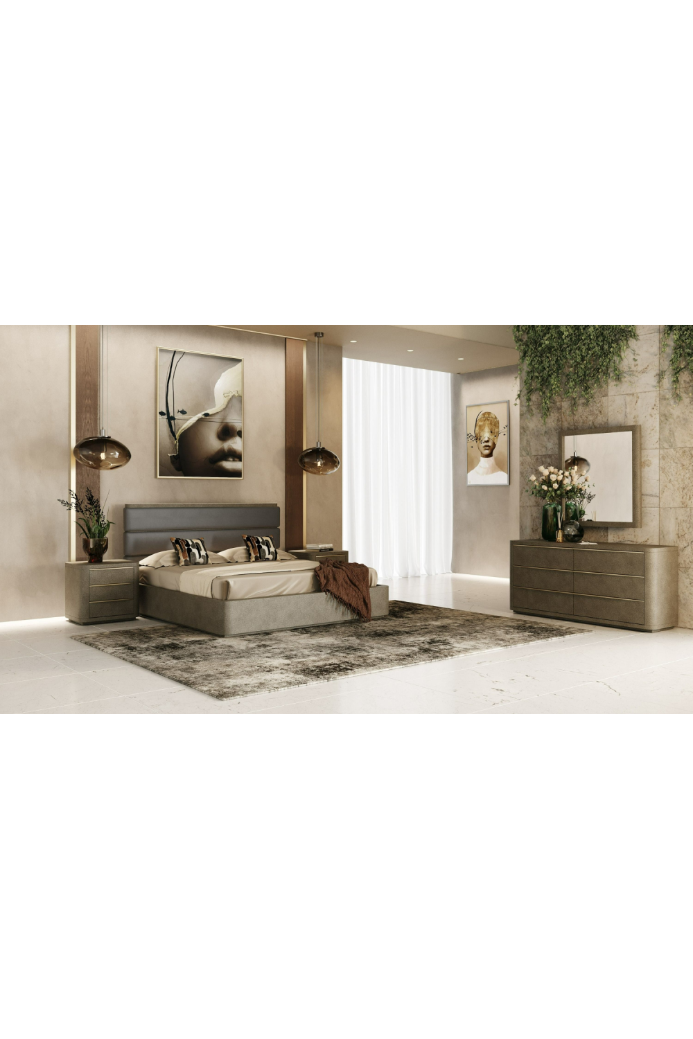   Beige Shagreen 3-Drawer Nightstand | Oroa.com