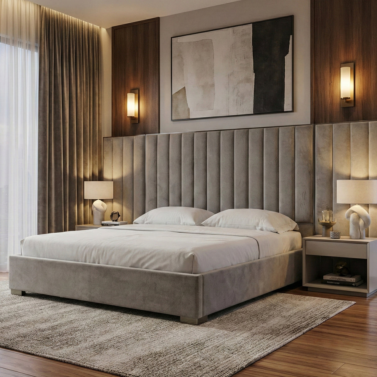   Gray Panel Headboard Queen Bed | Oroa.com