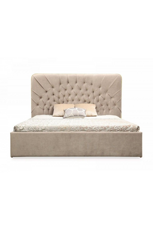   Tufted Beige Velvet Queen Bed | Oroa.com